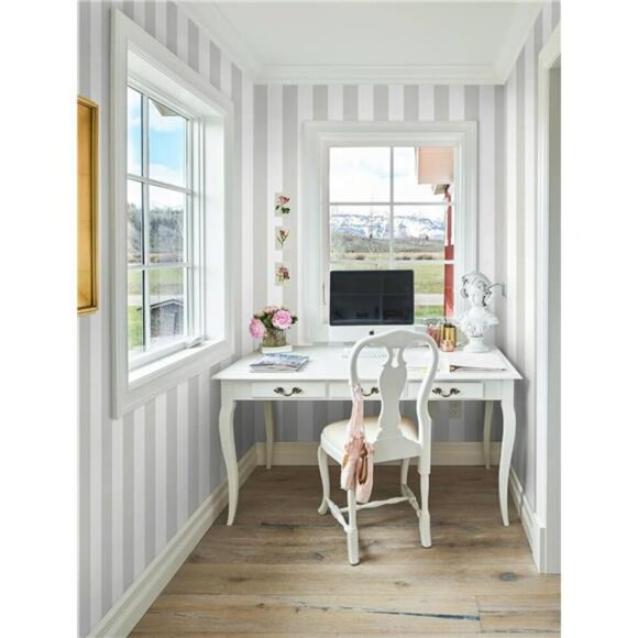 Guvana Grey White Peel and Stick Wallpaper Striped Removable Wall Covering - Picture 2 of 7